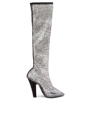 Saint Laurent - Crystal-embellished Mesh Boots - Womens - Black - 36 EU/IT