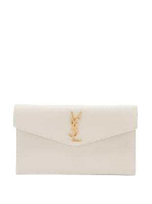 Saint Laurent - Uptown Ysl-plaque Leather Clutch Bag - Womens - White - ONE SIZE