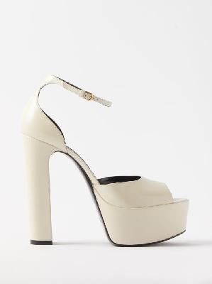 Saint Laurent - Jodie 95 Leather Platform Sandals - Womens - Off White - 36 EU/IT