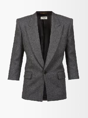 Saint Laurent - Cropped-sleeve Wool-tweed Blazer - Womens - Dark Grey - 36 FR