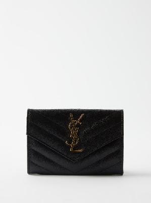Saint Laurent - Ysl-plaque Quilted-leather Coin Purse - Womens - Black - ONE SIZE