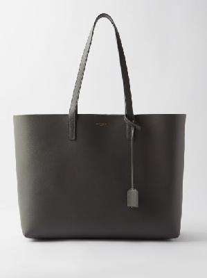 Saint Laurent - Logo-print Leather Tote Bag - Womens - Dark Grey - ONE SIZE