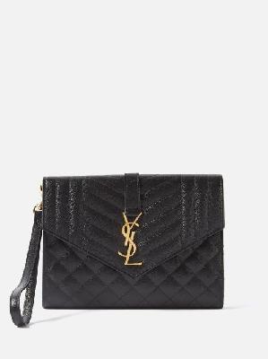 Saint Laurent - Ysl-plaque Quilted Leather Pouch - Womens - Black - ONE SIZE
