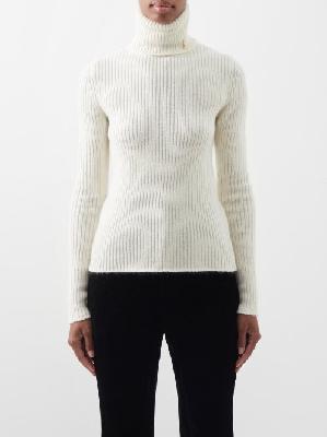 Saint Laurent - Roll-neck Ribbed-knit Wool-blend Sweater - Womens - Cream - XS