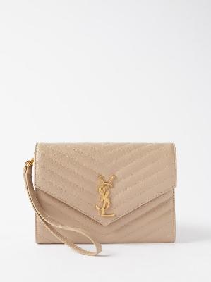 Saint Laurent - Ysl-monogram Quilted-leather Clutch Bag - Womens - Beige - ONE SIZE