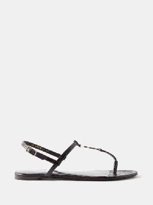Saint Laurent - Cassandra Ysl Leather Flat Sandals - Womens - Black - 35 EU/IT