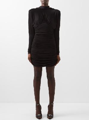 Saint Laurent - Open-back Ruched Jersey Mini Dress - Womens - Black - L