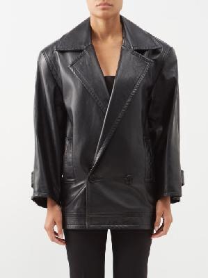 Saint Laurent - Structured Cropped-sleeve Leather Coat - Womens - Black - 36 FR
