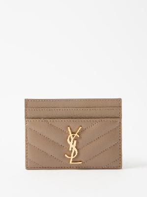 Saint Laurent - Ysl-plaque Quilted-leather Cardholder - Womens - Brown