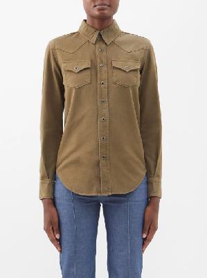 Saint Laurent - Flap-pocket Denim Shirt - Womens - Khaki - XS