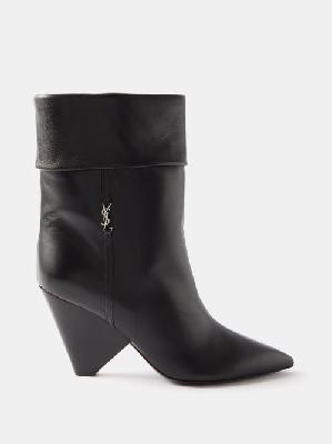 Saint Laurent - Niki 85 Ysl-logo Leather Ankle Boots - Womens - Black - 35 EU/IT