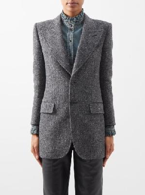 Saint Laurent - Peak-lapel Wool-blend Tweed Blazer - Womens - Grey - 34 FR