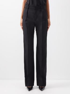 Saint Laurent - Pintucked Wool Tailored Trousers - Womens - Black - 34 FR