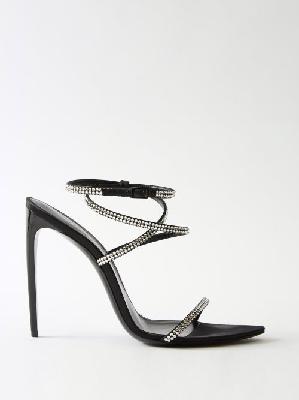 Saint Laurent - Satine 110 Crystal-embellished Satin Sandals - Womens - Black Silver - 36.5 EU/IT