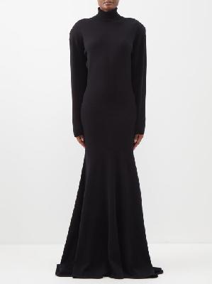 Saint Laurent - Roll-neck Flared-hem Cashmere Sweater Dress - Womens - Black - L