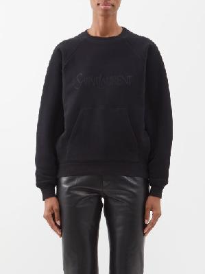 Saint Laurent - Glitter-logo Fleece-lined Cotton-jersey Sweater - Womens - Black - M