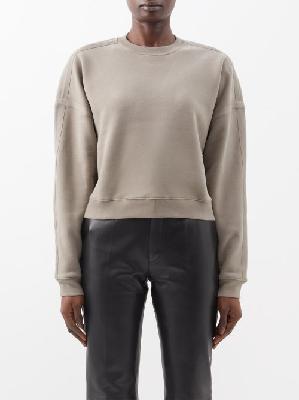 Saint Laurent - Cropped-hem Cotton-jersey Sweatshirt - Womens - Grey - S
