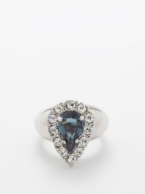 Saint Laurent - Princess Pear-cut Crystal Ring - Womens - Silver - 6