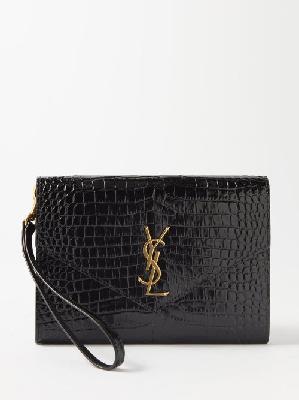 Saint Laurent - Cassandre Crocodile-effect-leather Clutch Bag - Womens - Black - ONE SIZE