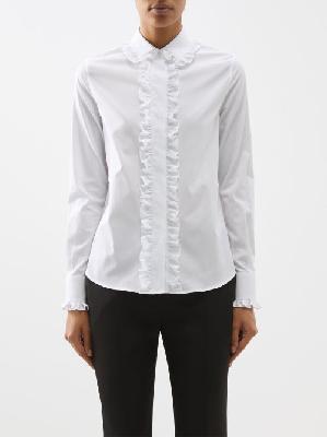 Saint Laurent - Ruffled-front Poplin Shirt - Womens - White - 34 FR