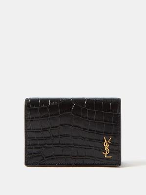 Saint Laurent - Ysl-plaque Croc-effect Leather Bi-fold Wallet - Mens - Black - ONE SIZE