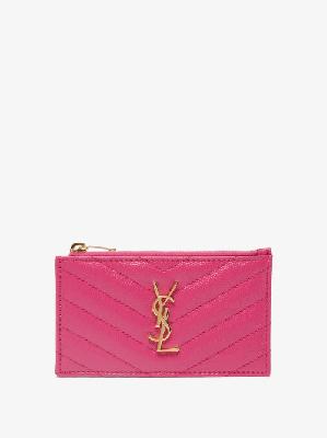 Saint Laurent - Ysl-plaque Zipped Quilted-leather Cardholder - Womens - Fuchsia - ONE SIZE