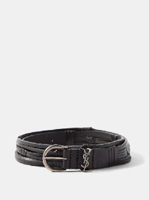 Saint Laurent - Logo-buckle Braided Leather Belt - Womens - Black - 105