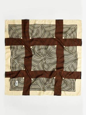Saint Laurent - Geometric-print Silk-twill Scarf - Womens - Brown Multi - ONE SIZE
