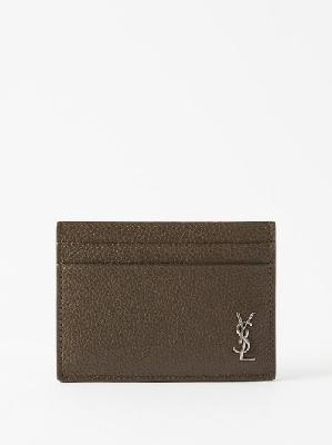 Saint Laurent - Ysl-plaque Grained-leather Cardholder - Mens - Khaki - ONE SIZE