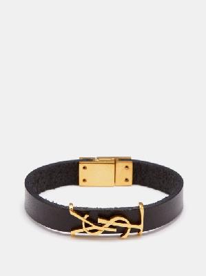 Saint Laurent - Ysl-plaque Leather Bracelet - Womens - Black Gold - S