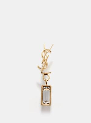 Saint Laurent - Ysl-logo Crystal-embellished Single Drop Earring - Womens - Gold Multi