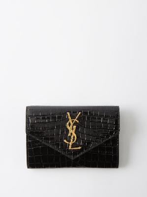 Saint Laurent - Ysl-logo Crocodile-effect Leather Wallet - Womens - Black - ONE SIZE