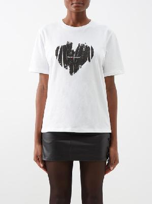 Saint Laurent - Heart-print Cotton-jersey T-shirt - Womens - White - M