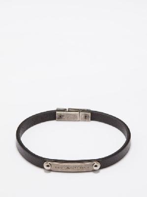 Saint Laurent - Logo-plaque Leather Bracelet - Mens - Black - S