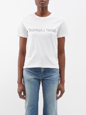 Saint Laurent - Reverse Logo-print Cotton-jersey T-shirt - Womens - White - L