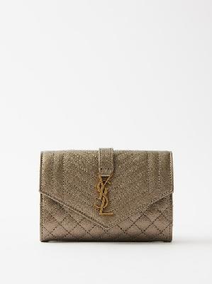 Saint Laurent - Ysl-plaque Quilted-leather Wallet - Womens - Brown - ONE SIZE