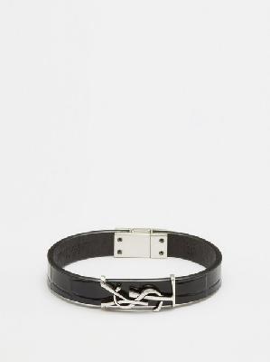 Saint Laurent - Ysl-plaque Leather Bracelet - Mens - Black - S