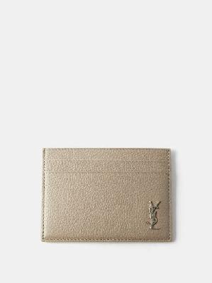 Saint Laurent - Ysl-plaque Grained-leather Cardholder - Mens - Grey - ONE SIZE