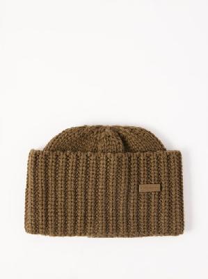 Saint Laurent - Logo-patch Ribbed-cashmere Beanie - Womens - Olive Green - M