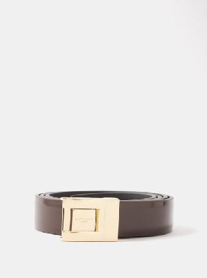 Saint Laurent - Logo-engraved Patent-leather Belt - Womens - Dark Brown - 105