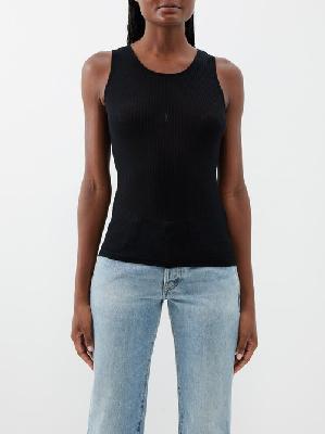 Saint Laurent - Ysl-embroidered Ribbed Cotton-jersey Tank Top - Womens - Black - S