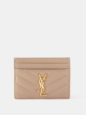 Saint Laurent - Ysl-plaque Quilted-leather Cardholder - Womens - Grey - ONE SIZE