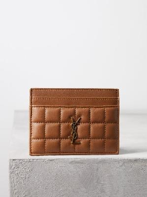 Saint Laurent - Cassandre Quilted-leather Cardholder - Womens - Tan - ONE SIZE