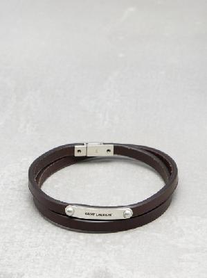 Saint Laurent - Logo-plaque Leather Wrap Bracelet - Mens - Brown - L