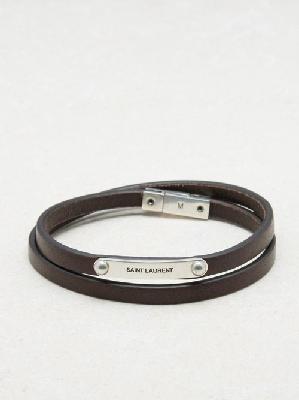 Saint Laurent - Double-wrap Logo-plaque Leather Bracelet - Mens - Brown - M