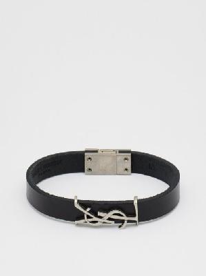 Saint Laurent - Ysl-plaque Leather Bracelet - Mens - Black - M