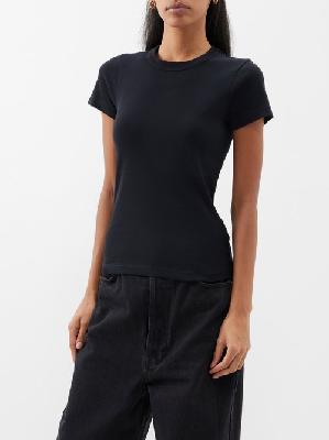 Saks Potts - Uma Scalloped Organic-cotton Jersey T-shirt - Womens - Black - L