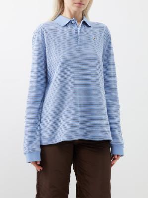 Saks Potts - Serena Cotton-piqué Long-sleeved Polo Shirt - Womens - Blue Stripe - L