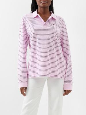 Saks Potts - Serena Long-sleeved Cotton-piqué Polo Shirt - Womens - Pink Stripe - L