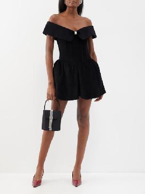Shushu/tong - Off-the-shoulder Corset Velvet Mini Dress - Womens - Black - 10 UK
